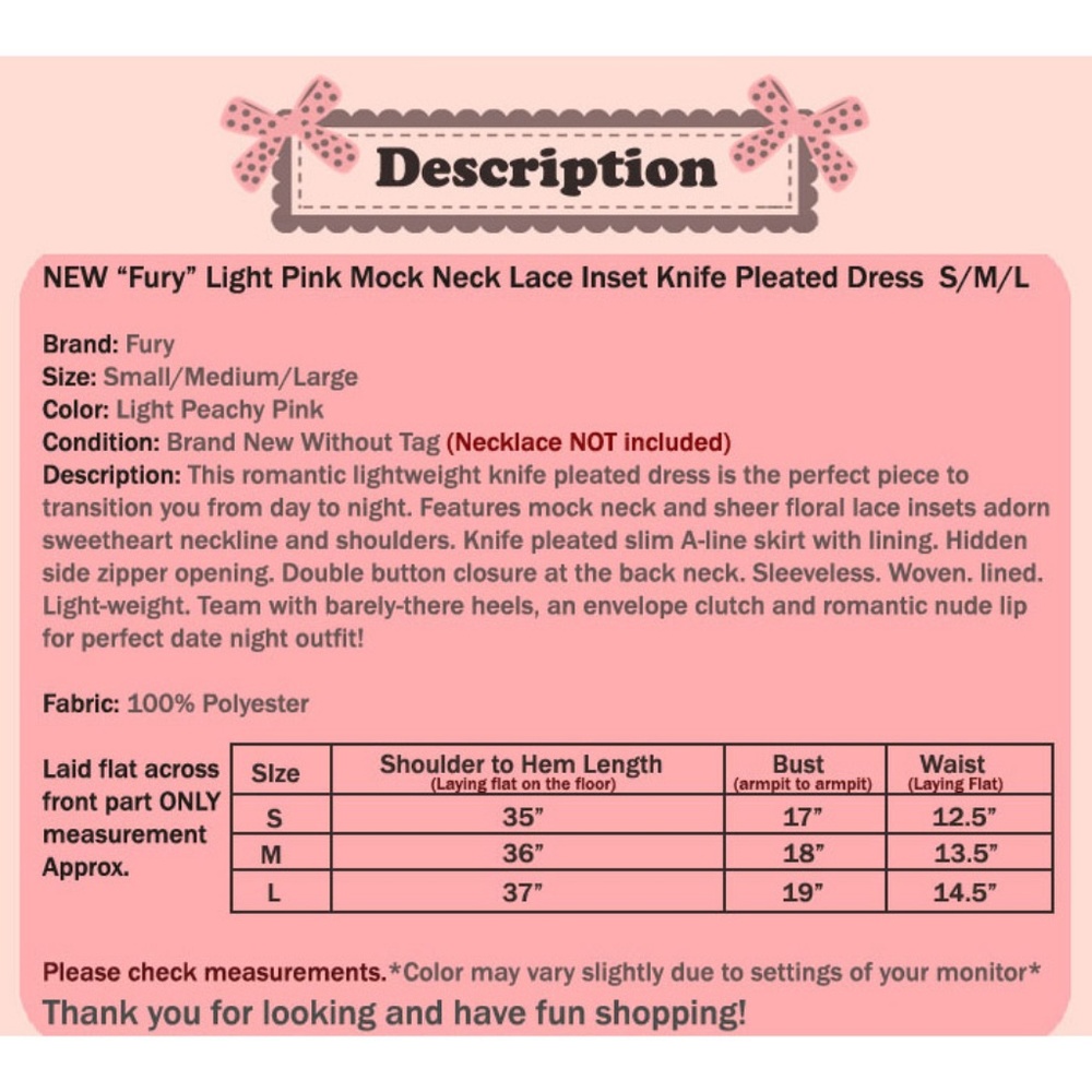 Pale Pink Lace Inset Mock Neck Knife Pleated Dress - Picture 8 of 8